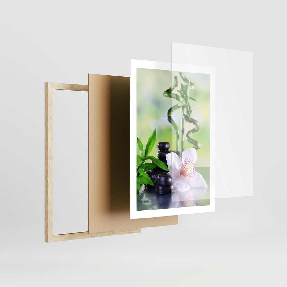 Plakat w ramie 50x70 - Spa pełne kwiatów i relaksu - spa, kwiat - rama drewno