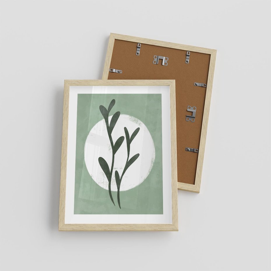 Plakat w ramie 30x40 - Kształty Zielonego Ukojenia - zielony plakat, roślinne motywy - rama drewno