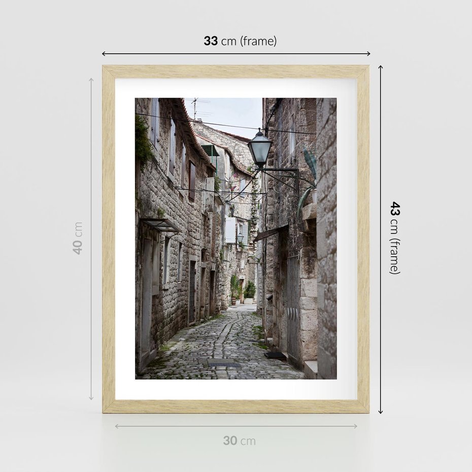 Plakat w ramie 30x40 - Malownicza uliczka we Włoszech - uliczka, Włoch - rama drewno