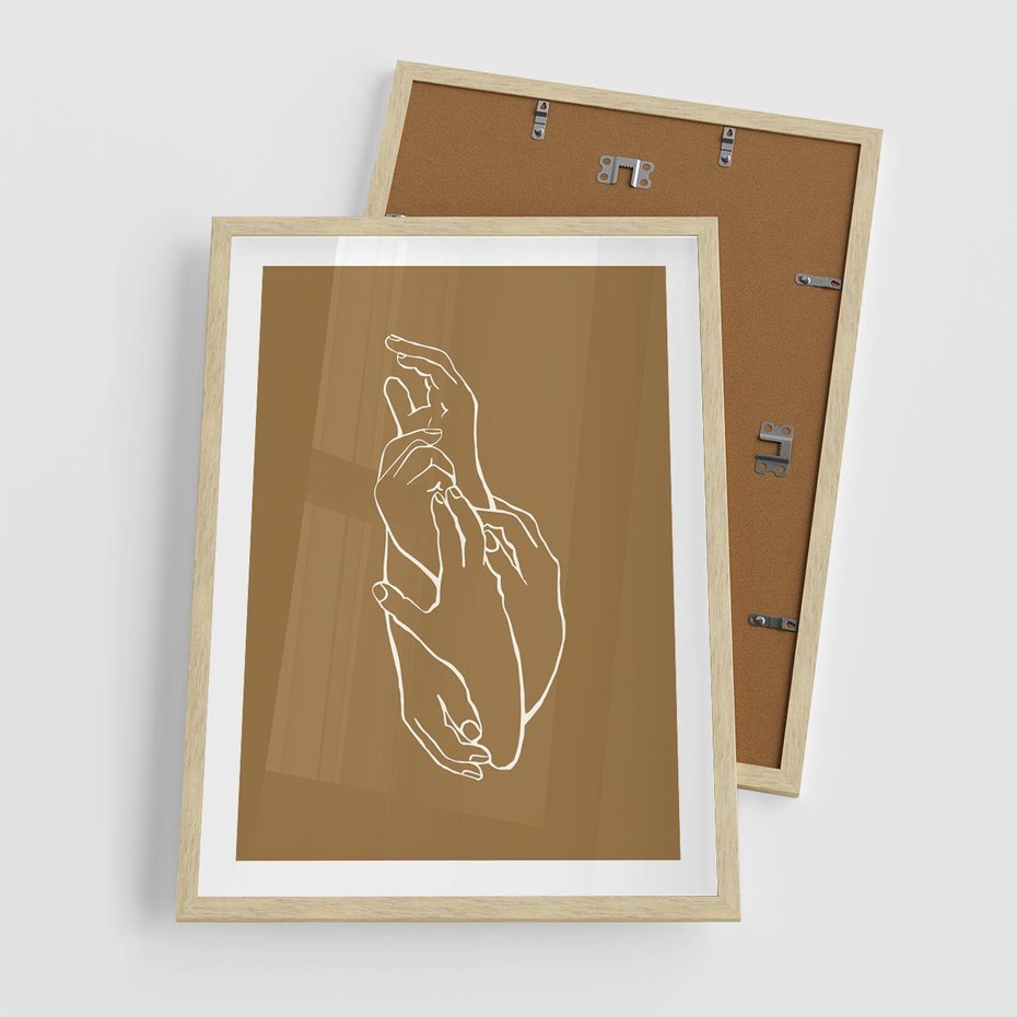 Plakat w ramie 50x70 - Splecione Dłonie - szkic, minimalizm - rama drewno