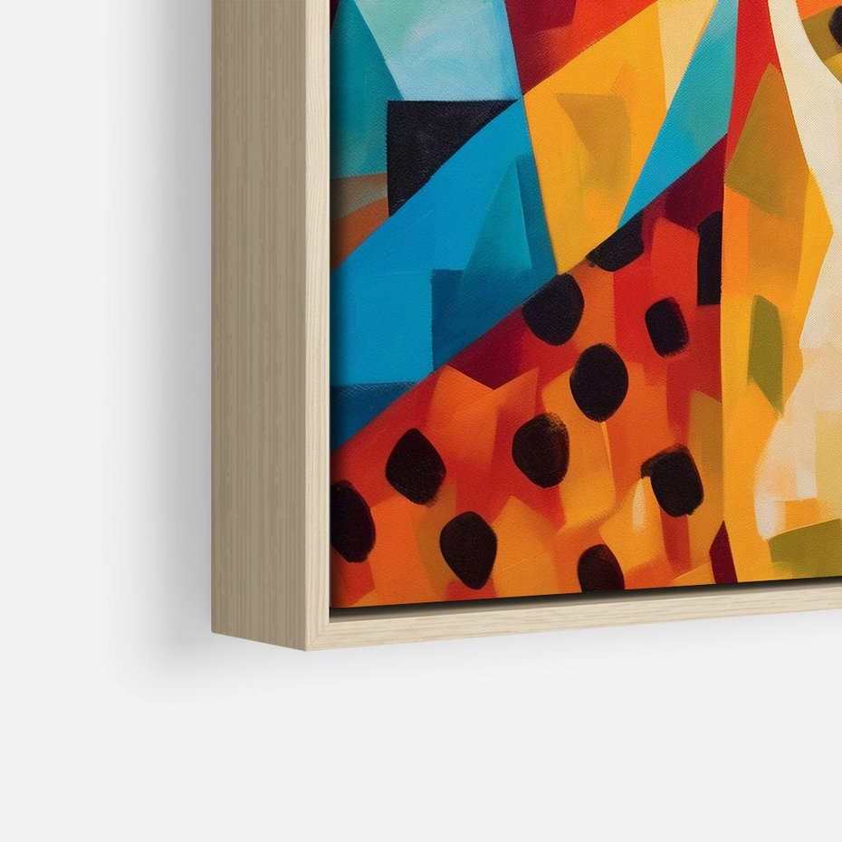Obraz w ramie 50x50 - Dzikie Piękno - abstrakcyjny portret geparda, intensywne kolory - rama drewno