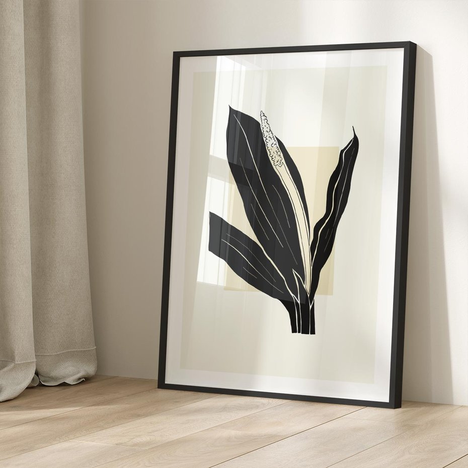 Plakat w ramie 40x50 - Harmonia liści - minimalistyczny obraz, szkic - rama czarna