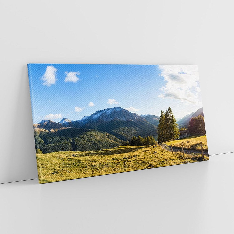 Obraz na płótnie 140x70 - Górski pejzaż: łąka i szczyty - góry, łąka