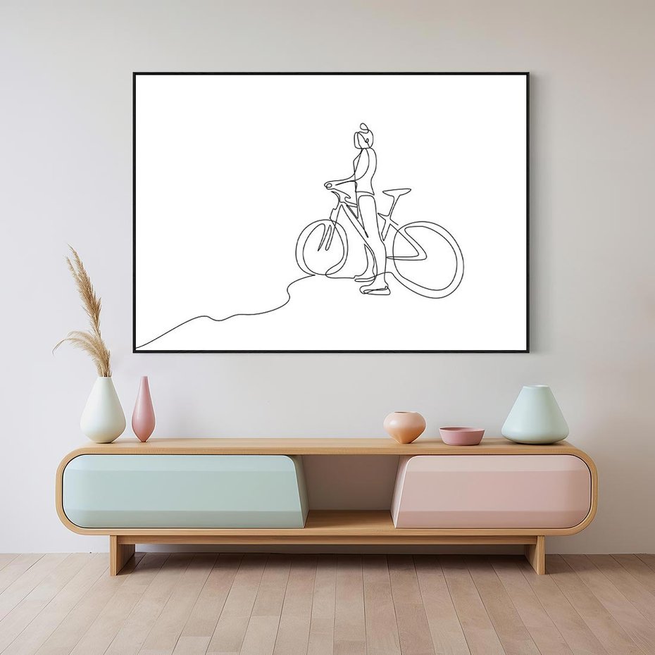 Obraz w ramie 70x50 - Minimalistyczna Przejażdżka - szkic, minimalizm - rama czarna