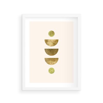 Plakat w ramie 30x40 - Harmonijne Odbicia - geometryczne złote kształty, tekstura - rama biała