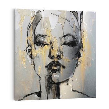 Obraz na płótnie 60x60 - Kobieta - Abstrakcyjne Malowidło - złote, usta abstrakcja