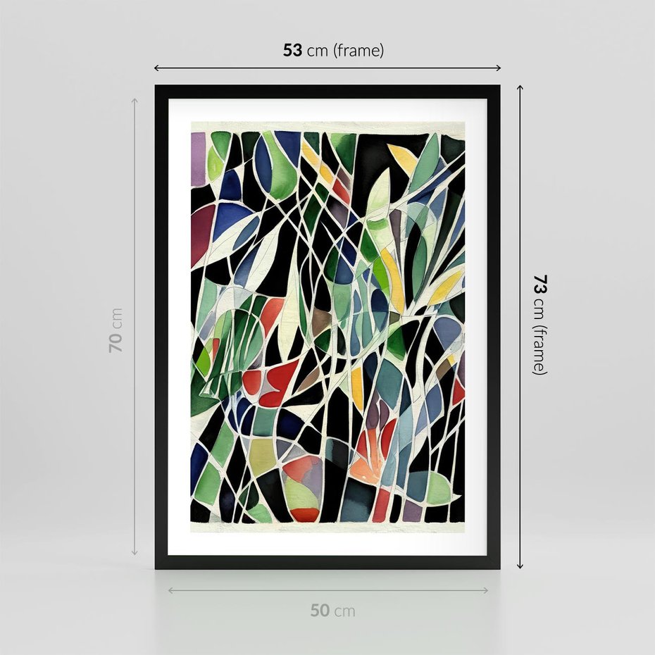 Plakat w ramie 50x70 - Taniec Plam i Kształtów - abstrakcyjny akwarelowy obraz, plamy - rama czarna
