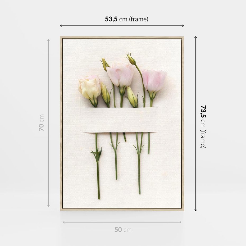 Obraz w ramie 50x70 - Białe kwiatowe uniesienia - białe, kwiaty - rama drewno