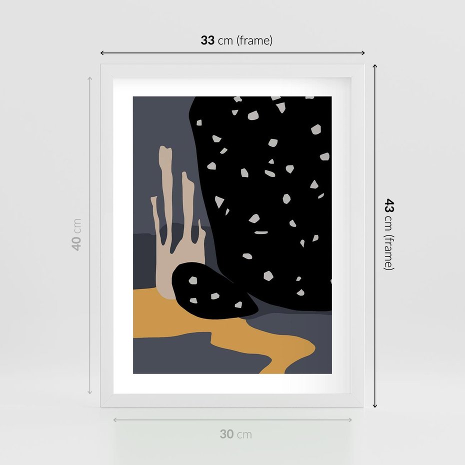 Plakat w ramie 30x40 - Formy Szarości - ciemny, mroczny plakat - rama biała