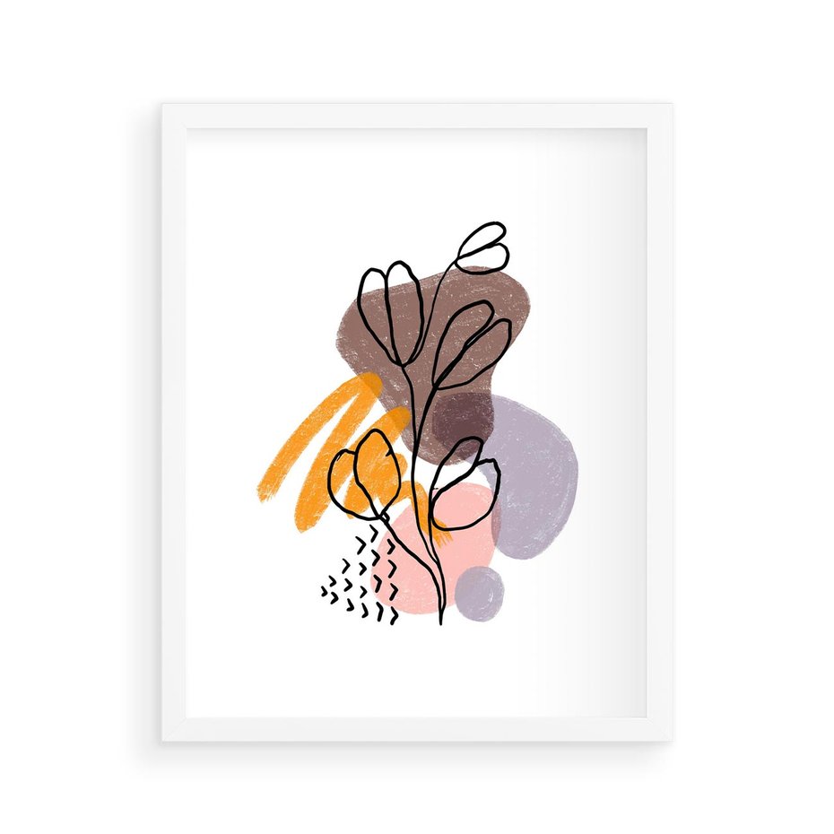 Plakat w ramie 40x50 - Bezgraniczne Widzenia - abstrakcyjna sztuka, liść gałązka - rama biała