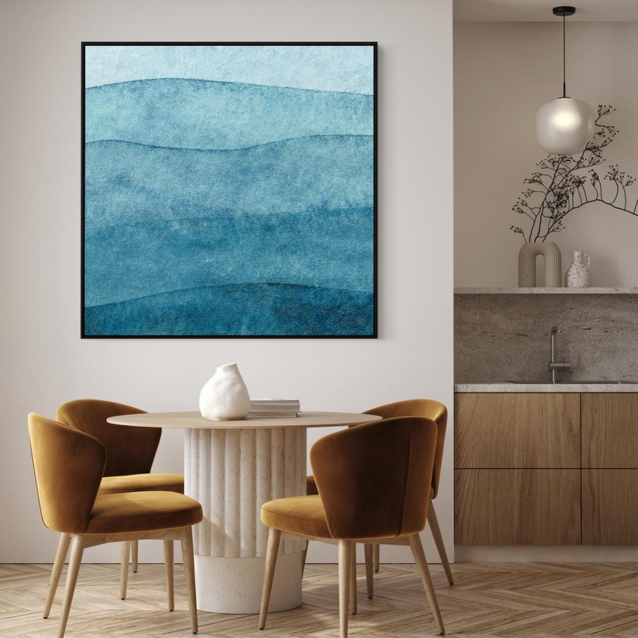 Obraz w ramie 50x50 - Kolorowe fale akwareli - akwarela, fale - rama czarna