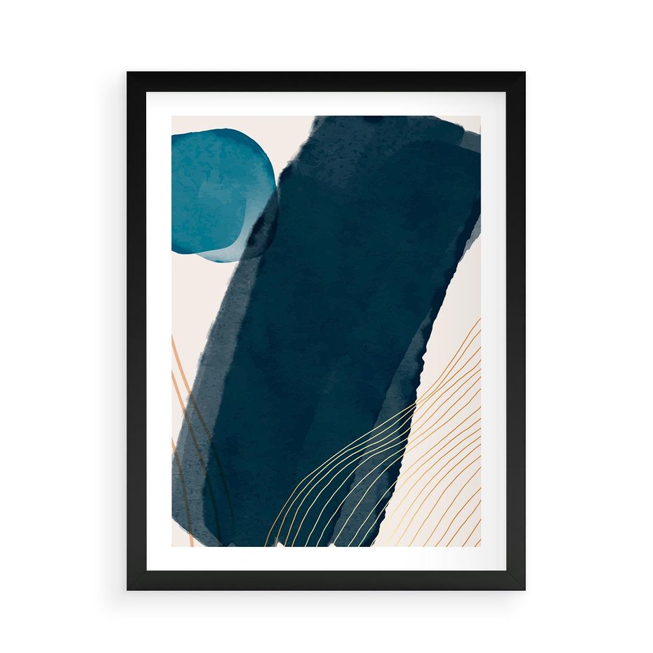 Plakat w ramie 50x70 - Nocne Widzenia - abstrakcyjna granatowa plama, akwarela - rama czarna