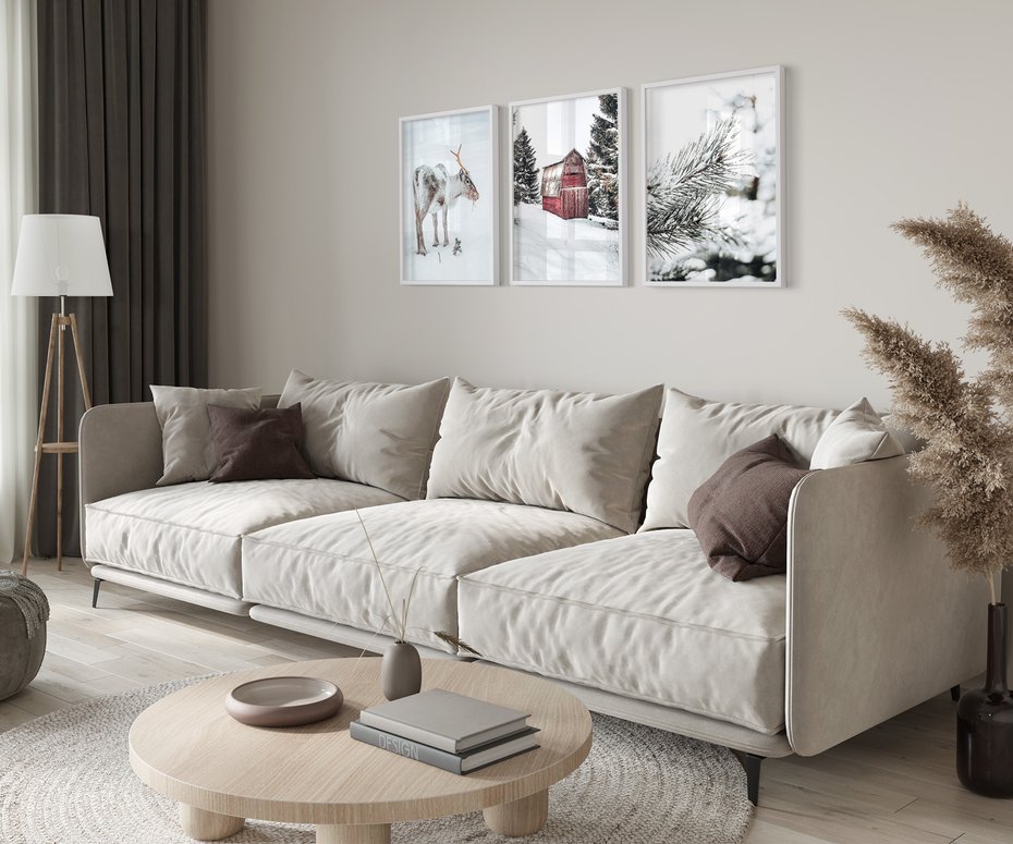 Zestaw obrazy w ramie 50x70 galeria - Zimowy, widok, renifer - rama biała