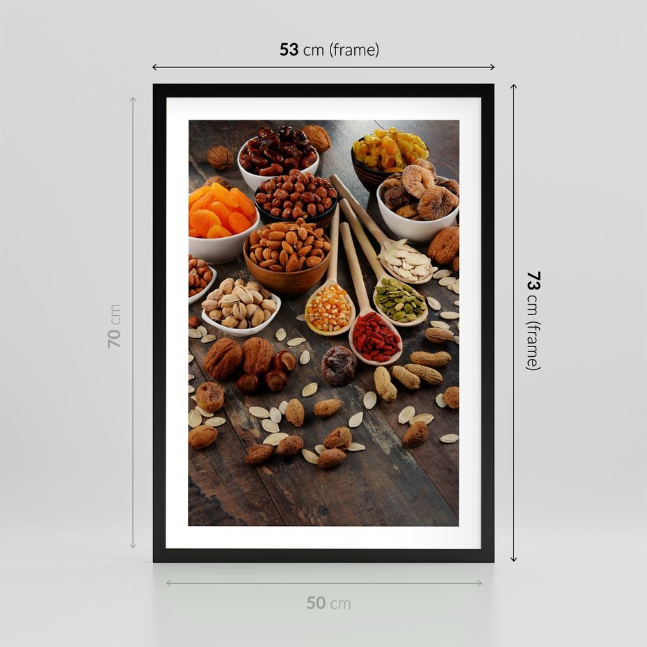 Plakat w ramie 50x70 - Szlachetne smaki kuchni - nasiona, bakalie - rama czarna