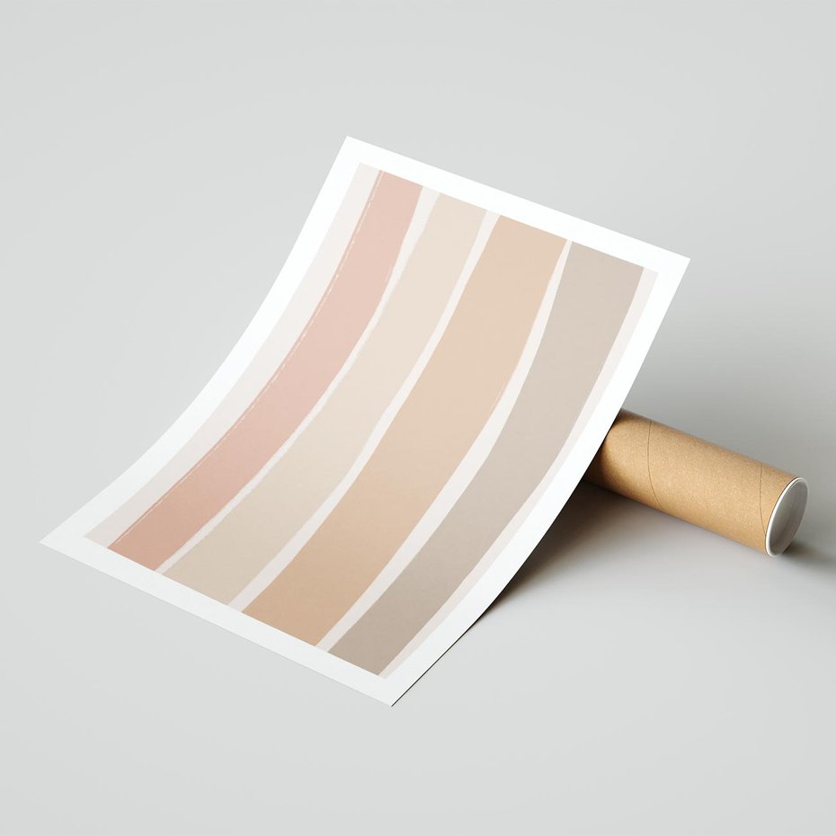 Plakat bez ramy 30x40 - Tęczowa Zgaszona Aura - abstakcyjne tęczowe pasy, delikatne odcienie beżu