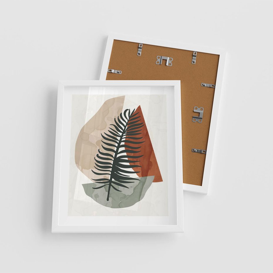 Plakat w ramie 40x50 - Czarna Palma w Brązowej Abstrakcji - grafika, akwarela - rama biała