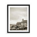 Plakat w ramie 40x50 - Kamienny Dom w Odcieniach Sepii - stary kamienny dom, odcienie sepii - rama czarna