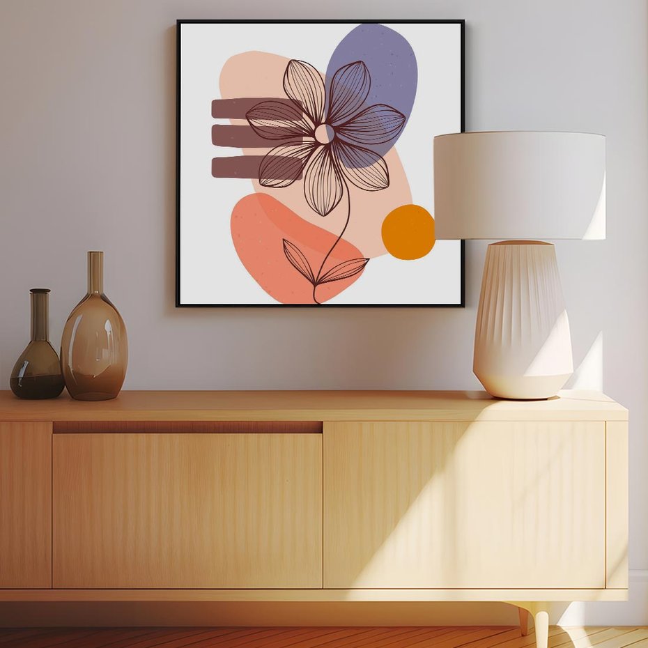 Obraz w ramie 50x50 - Migocące Odbicia Kwiatów - abstrakcyjna sztuka, plamy - rama czarna