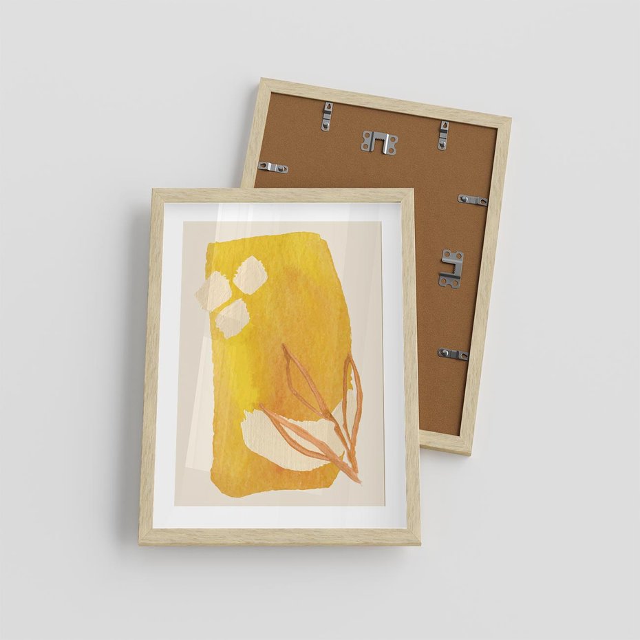 Plakat w ramie 30x40 - Kolorowe Marzenia - abstrakcyjna żółta plama, akwarela - rama drewno