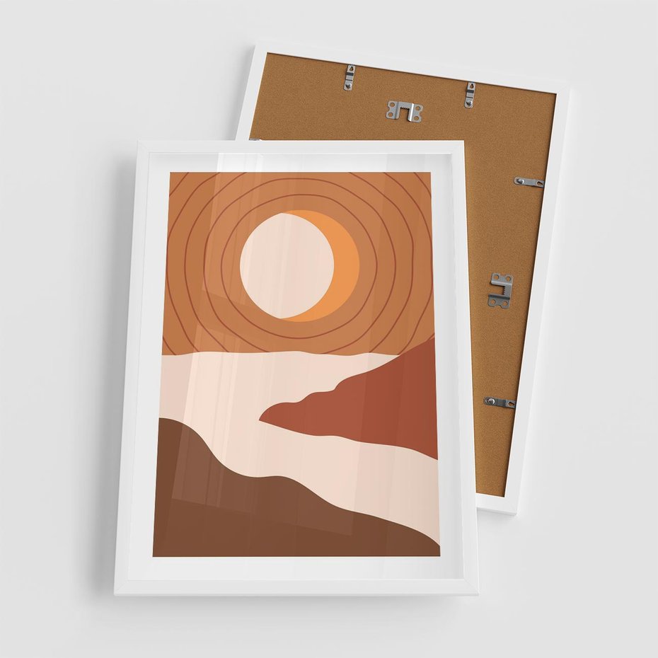 Plakat w ramie 50x70 - Sztuka Zachodu Słońca: Nowoczesna Sceneria - plakat, nowoczesna grafika - rama biała