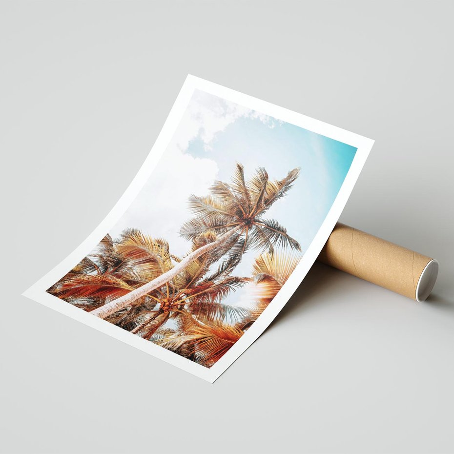 Plakat bez ramy 30x40 - Plażowa Idylla z Palmami - palmy, rajska plaża