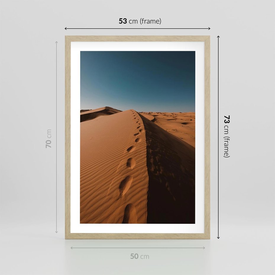 Plakat w ramie 50x70 - Piasek pustyni w ogniu - pustynia, piasek - rama drewno