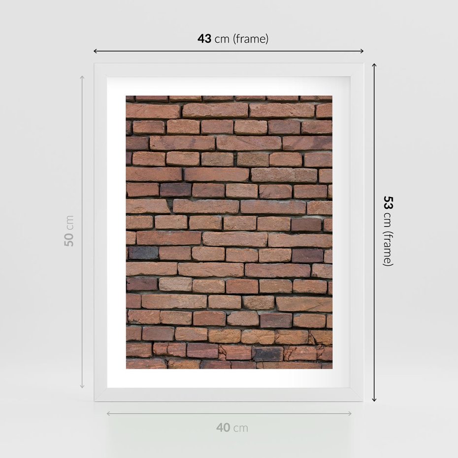 Plakat w ramie 40x50 - Mur cegieł: industrialny urok - cegły, mur - rama biała