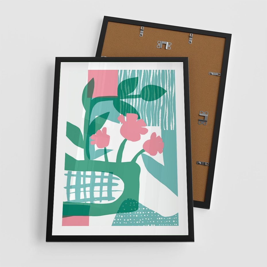 Plakat w ramie 50x70 - Harmonijne Plamy - abstrakcyjne pastelowe kwiaty, nowoczesna sztuka - rama czarna