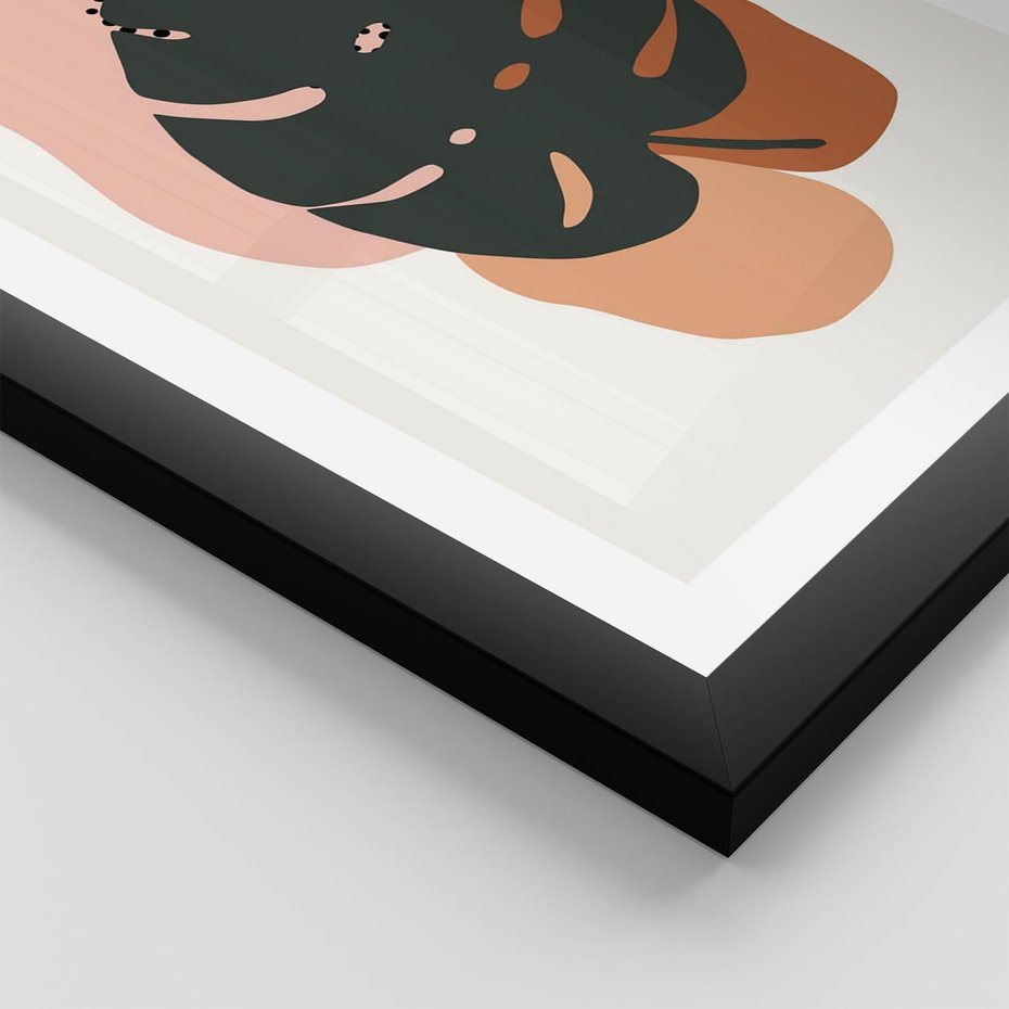 Plakat w ramie 50x70 - Minimalizm w Liściach Monstery: Plamy i Kropki - minimalizm, monstera plamy - rama czarna