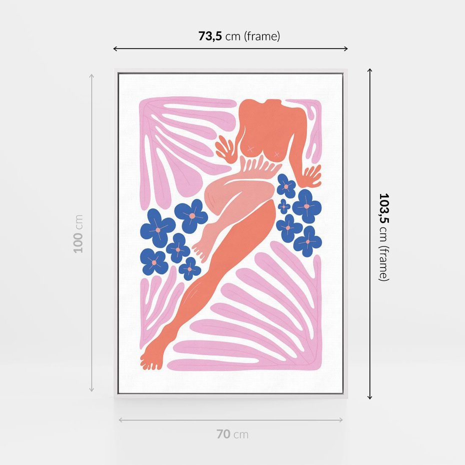 Obraz w ramie 70x100 - Opowieść Ognistych Rytów - nowoczesny kobiecy akt, graficzne kształty - rama biała