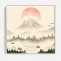 Obraz w ramie 50x50 - Przyroda Japonii - japońska akwarela, góry - rama biała