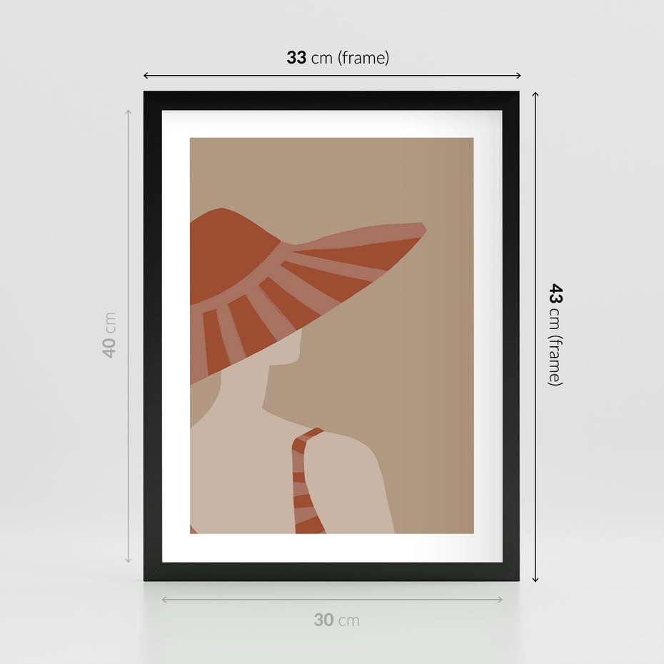 Plakat w ramie 30x40 - Kobiecy Portret - plakat retro, kobieta w kapeluszu - rama czarna