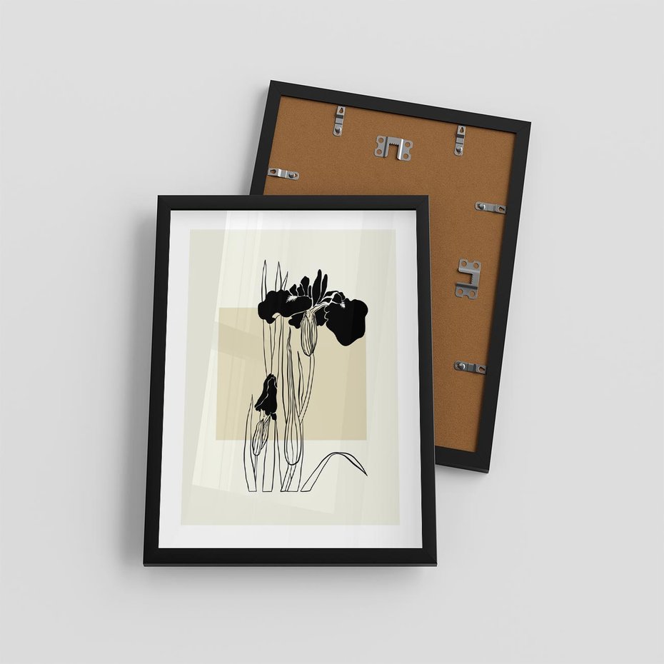 Plakat w ramie 30x40 - Rozkwitające w konturach - irys, kwiaty - rama czarna