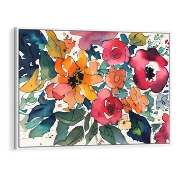 Obraz w ramie 70x50 - Kwiatowy Impuls Kolorów - abstrakcyjne kolorowe kwiaty, szkic - rama biała