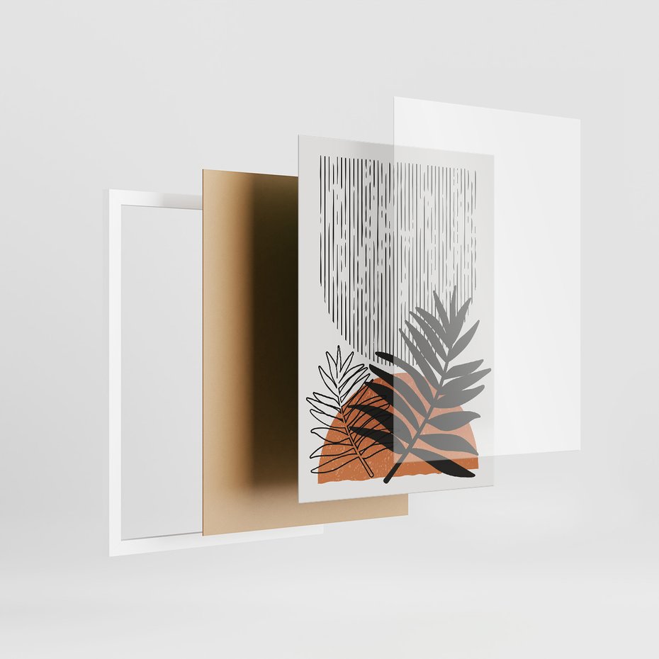 Zestaw obrazy w ramie 50x70 galeria - Skandynawski, liście, geometria - rama biała