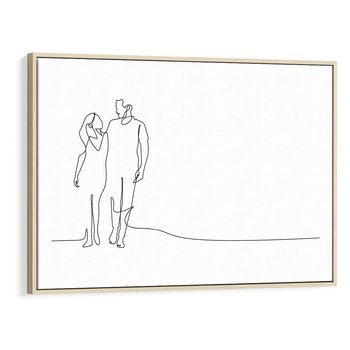 Obraz w ramie 100x70 - Wspólne Kroki - line art, szkic - rama drewno