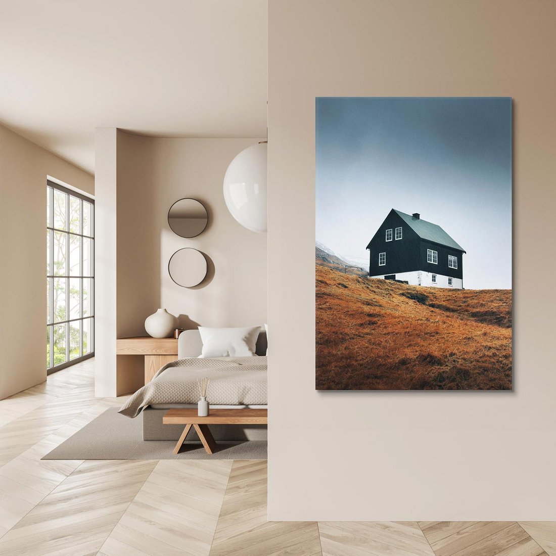 Obraz na płótnie 50x70 - Ciepło i Przytulność - skandynawski, domek