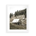 Plakat w ramie 40x50 - Ustronne Chatki w Górach - rustykalne domki w górach, sepia - rama biała