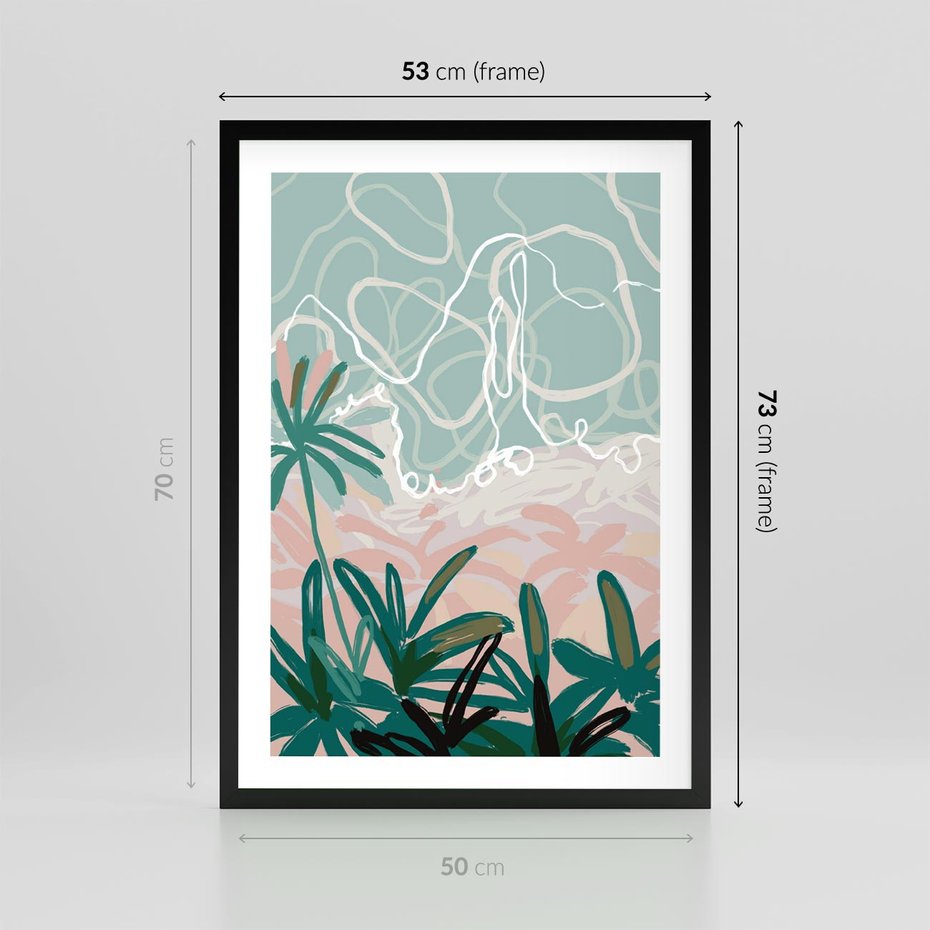 Plakat w ramie 50x70 - Rajski Stan - pastelowy krajobraz, nowoczesny plakat - rama czarna