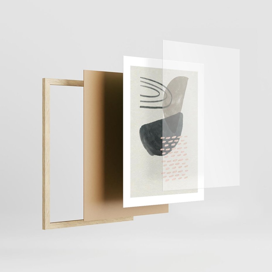 Plakat w ramie 30x40 - Geometria w Beżowych Odcieniach - abstrakcja, geometria - rama drewno