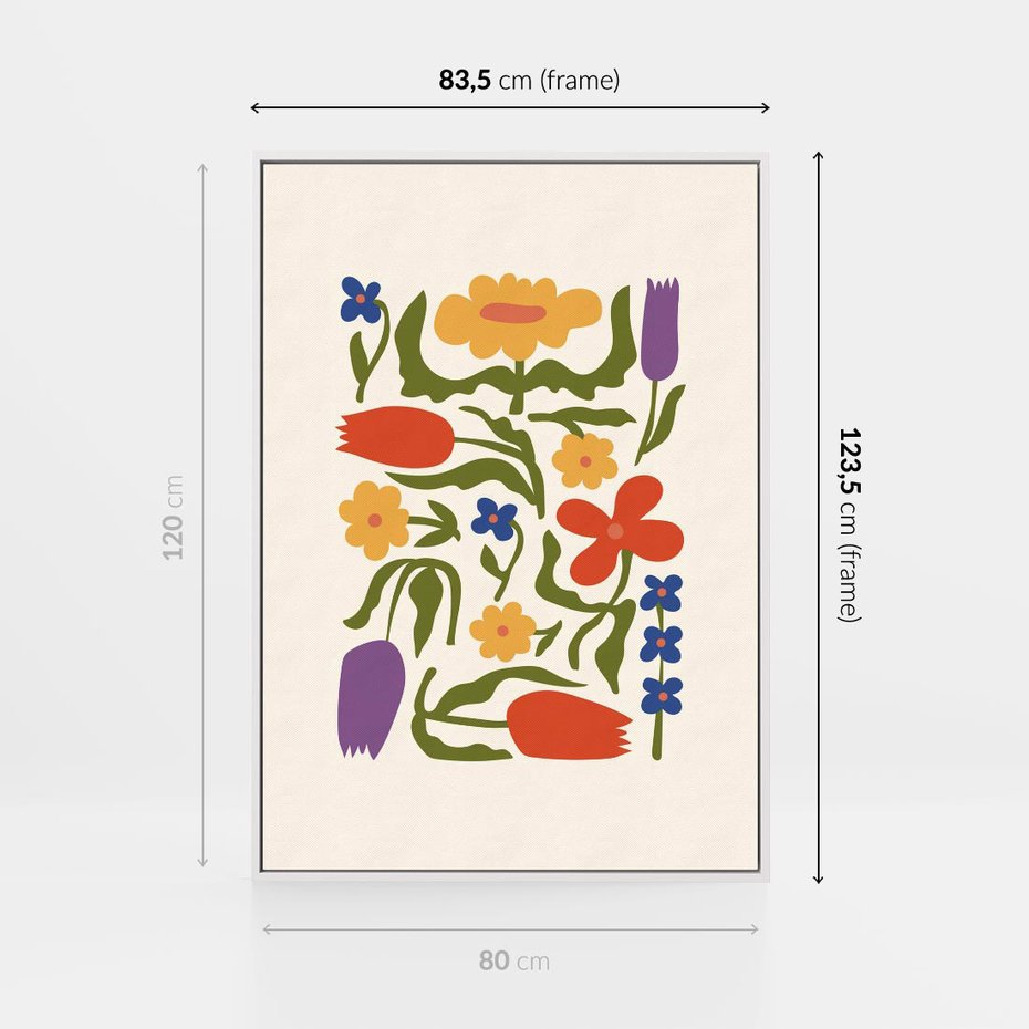 Obraz w ramie 80x120 - Minimalistyczna Harmonia - kwiaty, sztuka nowoczesna - rama biała