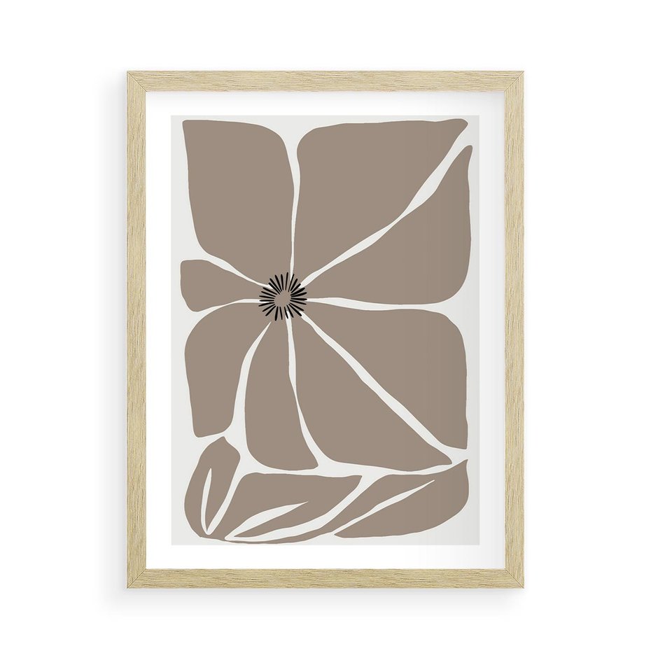Plakat w ramie 50x70 - Złudne Zmysły - abstrakcyjny kwiat, beże i brązy - rama drewno