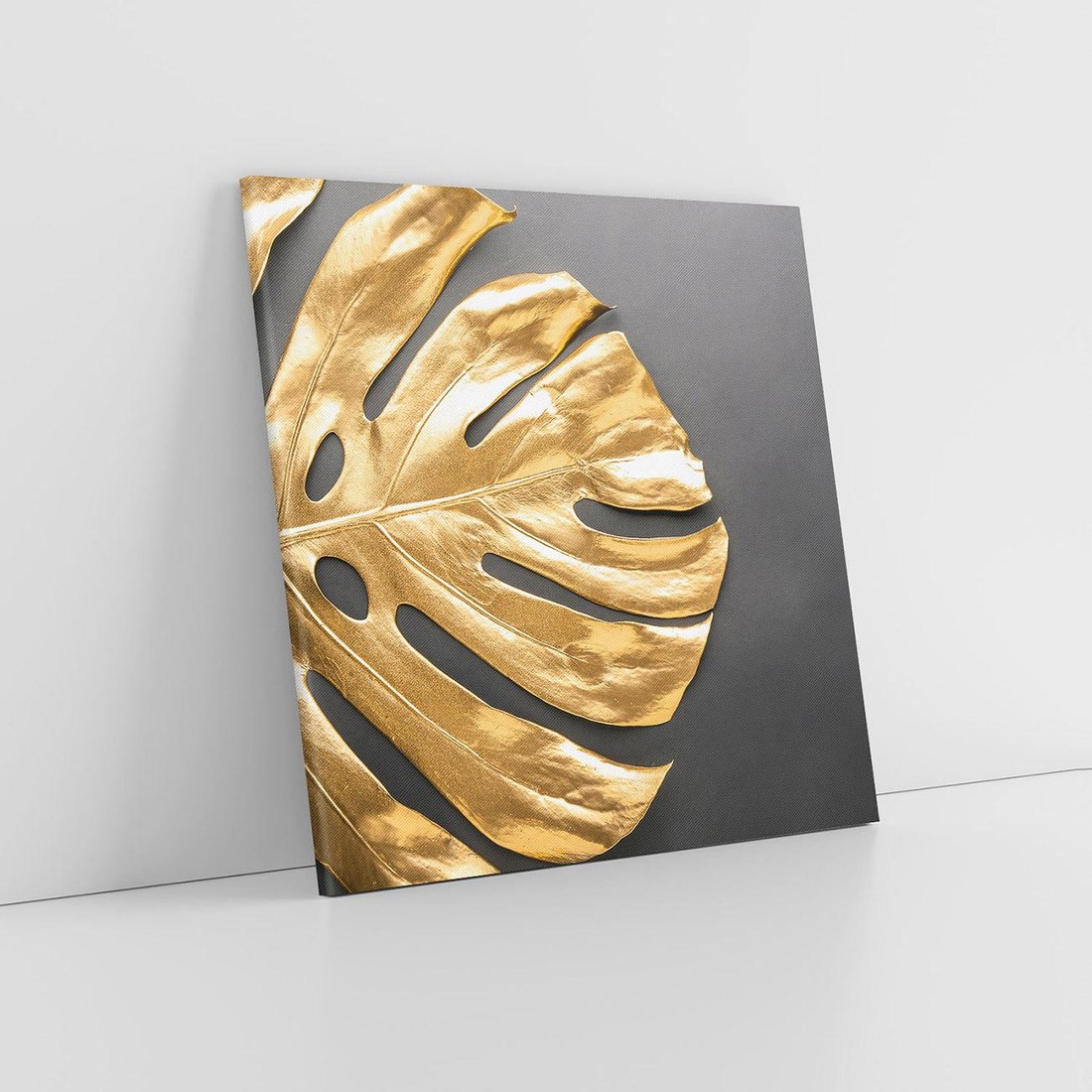Obraz na płótnie 50x50 - Złoty Liść Monstera - złoty, liść