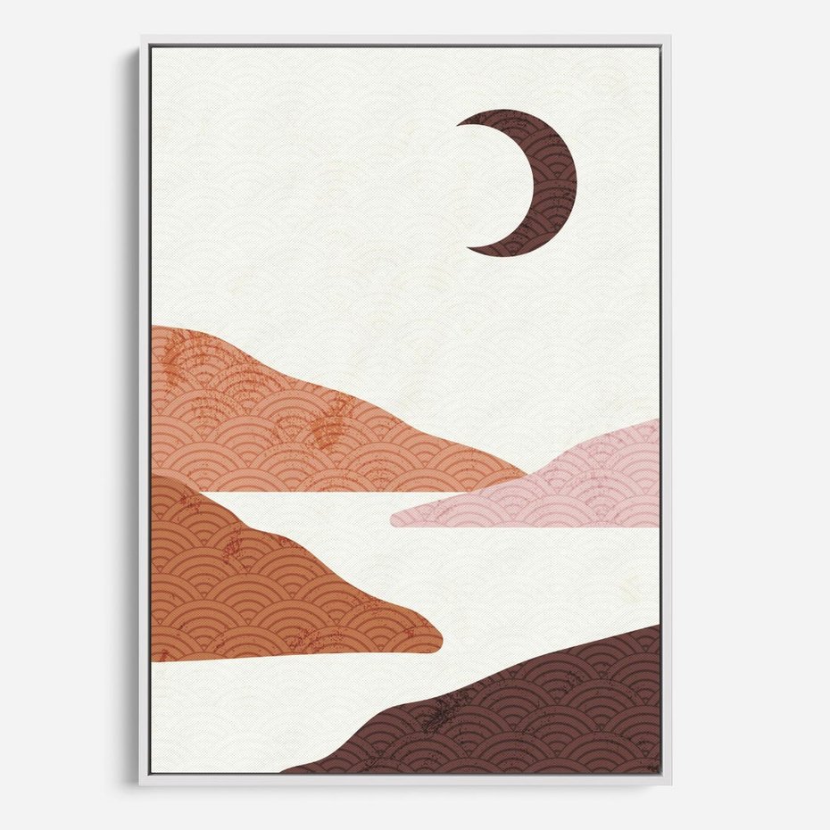 Obraz w ramie 50x70 - Księżycowa Refleksja - nowoczesna sztuka, góry - rama biała