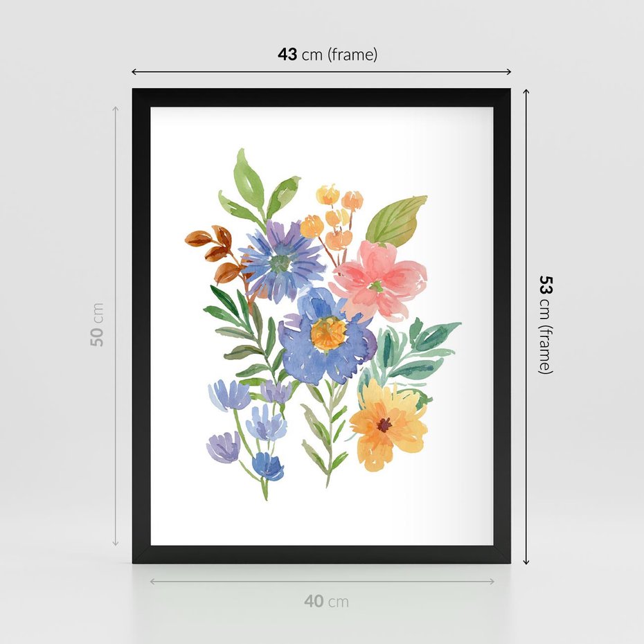 Plakat w ramie 40x50 - Kwiatowe Opowieści - akwarelowe polne kwiaty, minimalistyczna sztuka - rama czarna