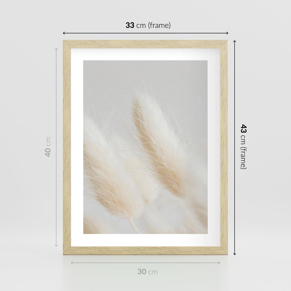 Plakat w ramie 30x40 - Czysty Minimalizm - białe trawy, minimalizm - rama drewno