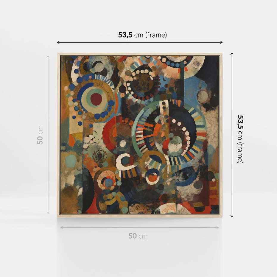 Obraz w ramie 50x50 - Podróżne Wizje Aberracji - abstrakcyjny obraz, mnogość kolorów - rama drewno