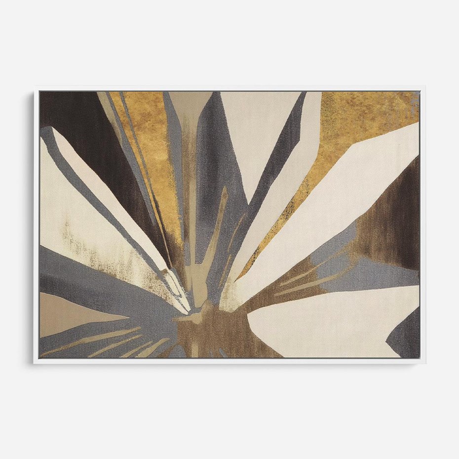 Obraz w ramie 100x70 - Szept roślinnych emocji - olejna abstrakcja, złoto i brąz - rama biała
