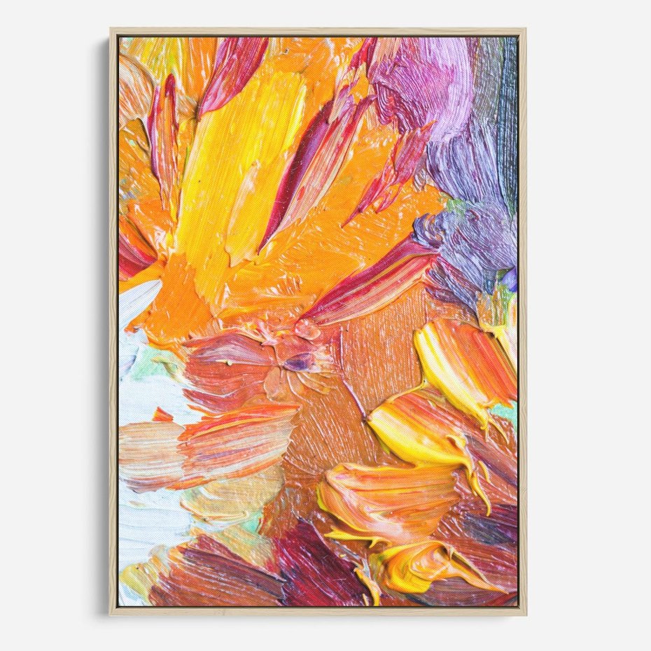 Obraz w ramie 80x120 - Kwiatowe Harmonie - zbliżenie na obraz olejny, gruba warstwa farby - rama drewno