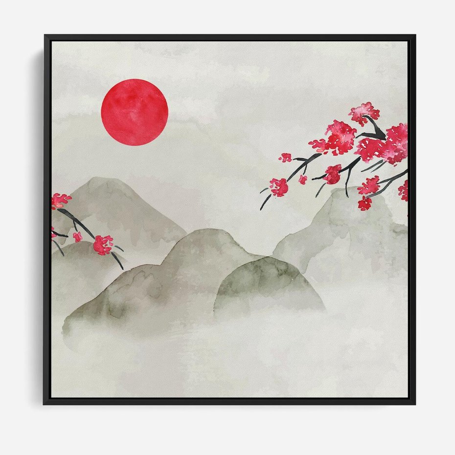 Obraz w ramie 50x50 - Harmonia Japandi - styl japandi, japonia - rama czarna